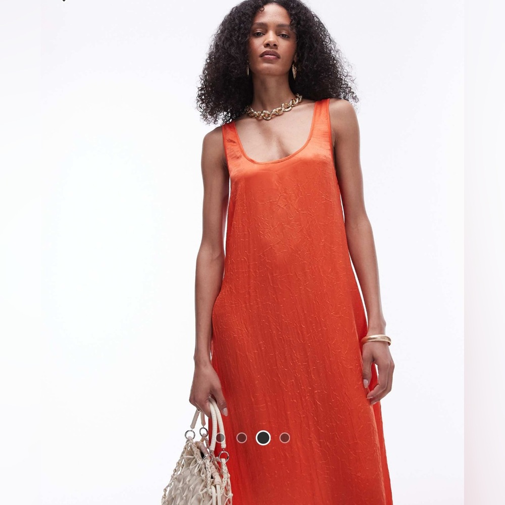 Topshop crinkle low scoop maxi dress in red orange